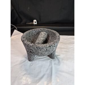 Molcajete Stone Mortar & Pestle, Gray, 7 in Diameter, STONE Granite , Never Used